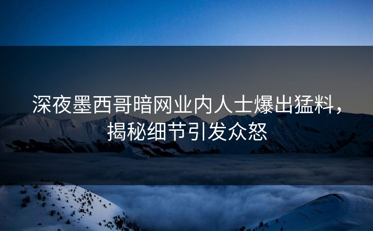 深夜墨西哥暗网业内人士爆出猛料，揭秘细节引发众怒
