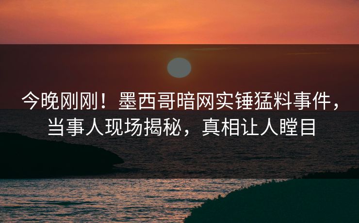 今晚刚刚！墨西哥暗网实锤猛料事件，当事人现场揭秘，真相让人瞠目